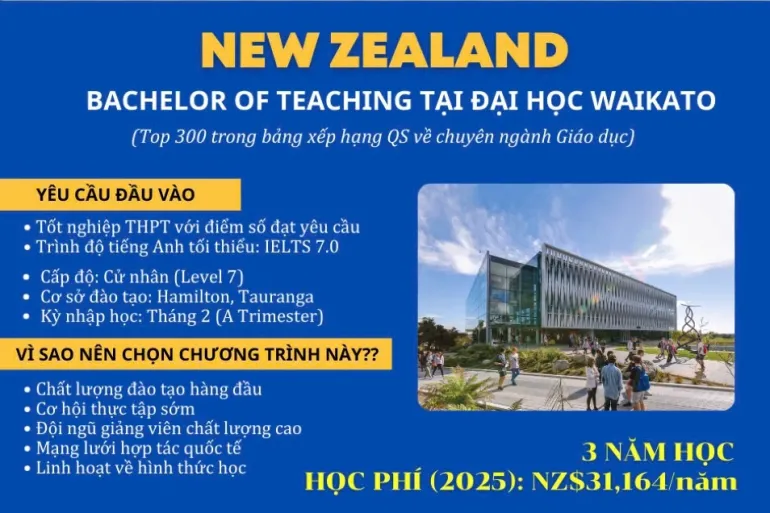 NEW ZEALAND – BACHELOR OF TEACHING TẠI ĐẠI HỌC WAIKATO – TOP 300 TRONG BẢNG XẾP HẠNG QS VỀ CHUYÊN NGÀNH GIÁO DỤC